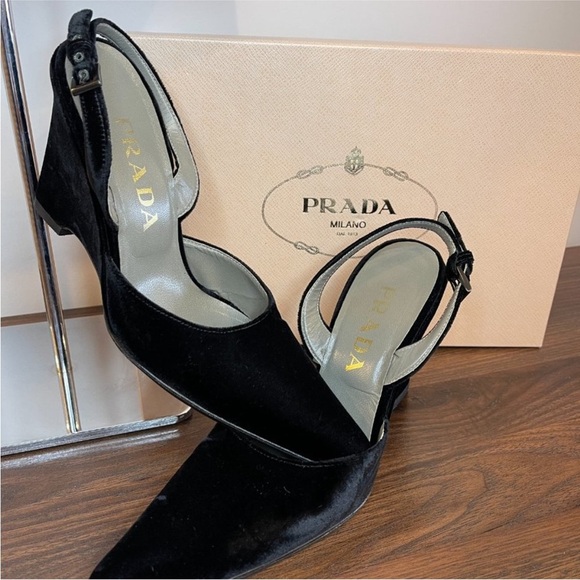 Prada Black velvet Slingback wedge Heels - Picture 8 of 11